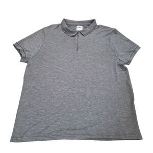 ZARA Men’s Knit Quarter Zip Polo Shirt Gray Short Sleeve Size Large L Portugal